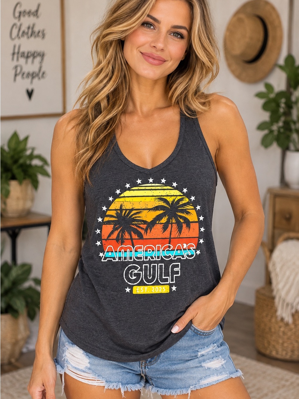 America's Gulf Graphic Tank Top - Dark Charcoal